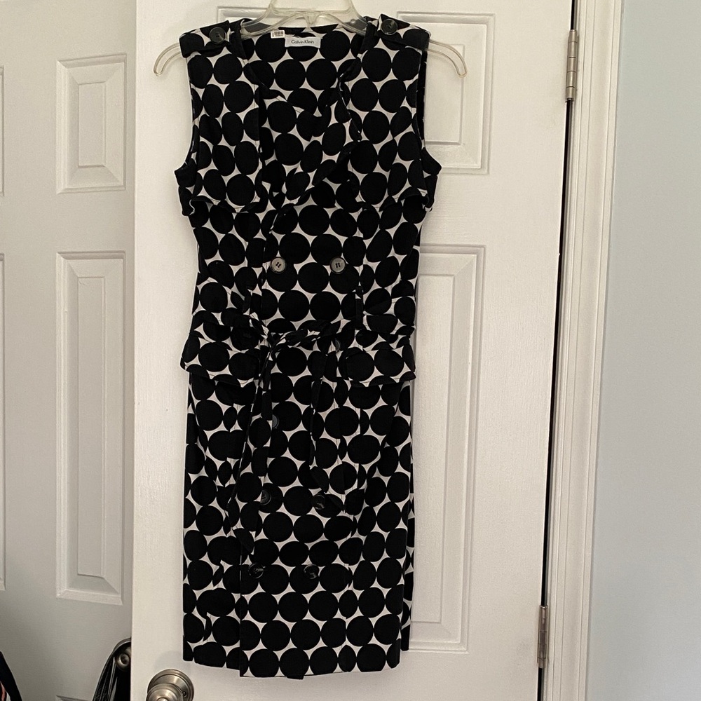 Calvin Klein Black and White Polka Dot Midi Dress